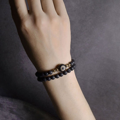 Bracelet de guérison à double tour en perles de cuivre et laiton, perles de lave vintage à trois yeux, pierres de Bouddha