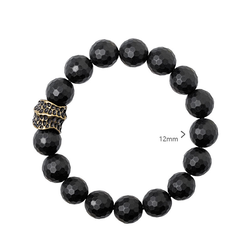 Bracelet de protection en cuivre et laiton avec pierres de Bouddha givrées mates et onyx noir 