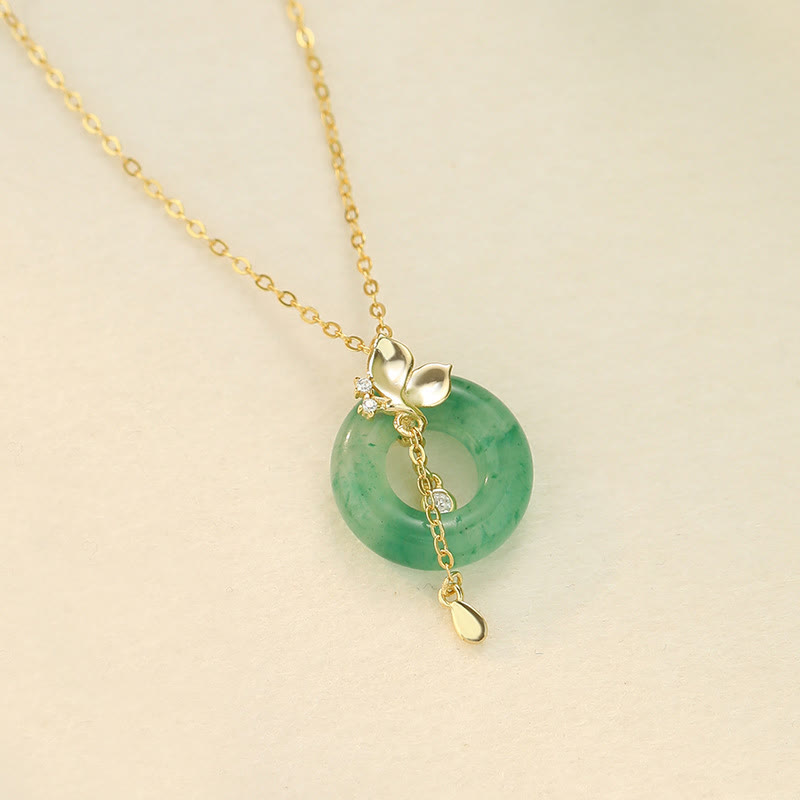 Buddha Stones 925 Sterling Silver Jade Butterfly Peace Buckle Prosperity Necklace Pendant
