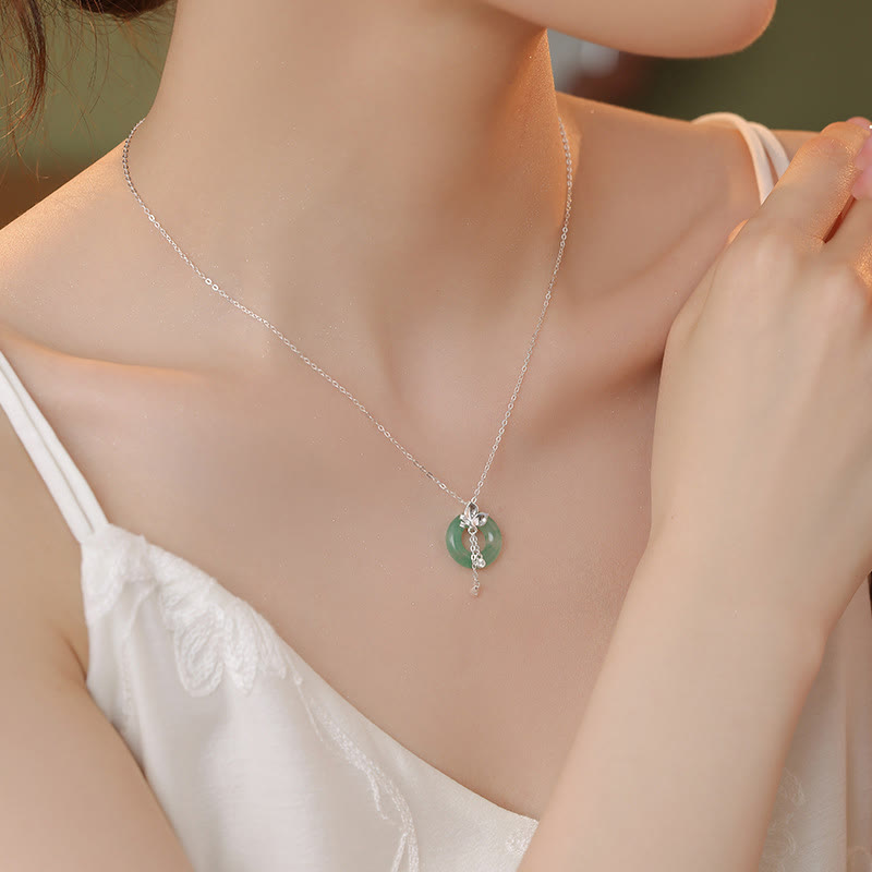 Buddha Stones 925 Sterling Silver Jade Butterfly Peace Buckle Prosperity Necklace Pendant