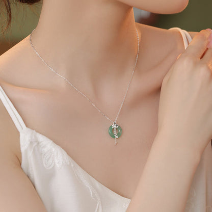 Buddha Stones 925 Sterling Silver Jade Butterfly Peace Buckle Prosperity Necklace Pendant