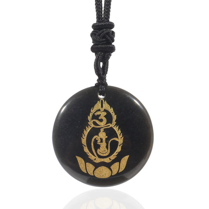 Collier pendentif en obsidienne noire, pierres de Bouddha, motif de piédestal, calebasse, lotus, protection Vajra, mantra, cristal naturel, divers, accomplissement 