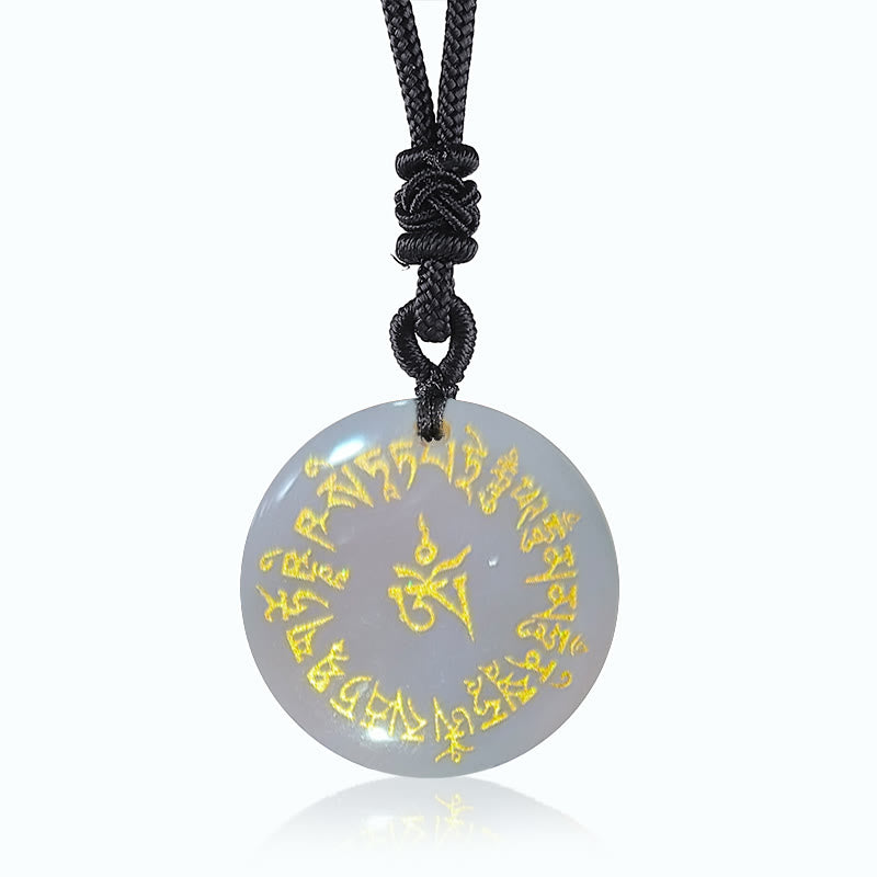 Collier pendentif en obsidienne noire avec pierres de Bouddha et mantra de fortune, cristal naturel varié, pour l'accomplissement 
