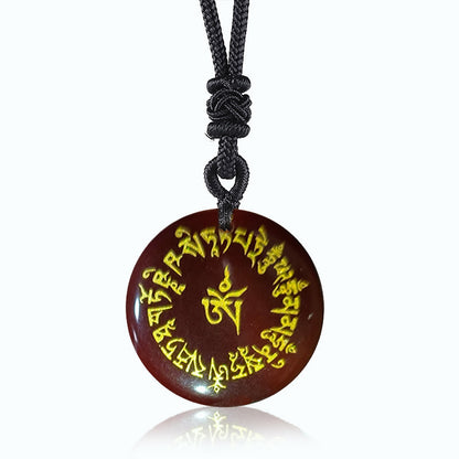 Collier pendentif en obsidienne noire avec pierres de Bouddha et mantra de fortune, cristal naturel varié, pour l'accomplissement 
