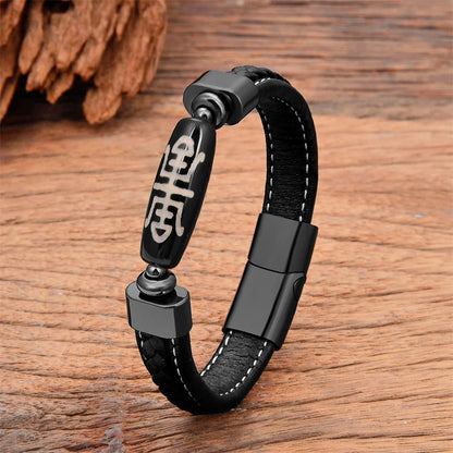 Bracelet en cuir avec perles dzi tibétaines et pierres de Bouddha 