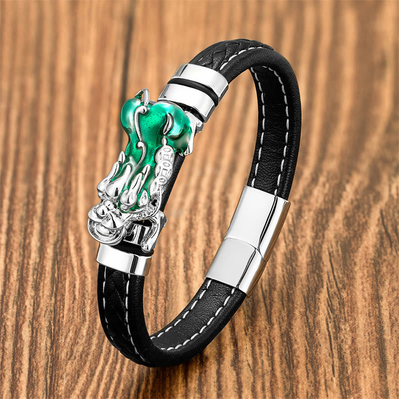 Bracelet en cuir avec boucle en lingot de cuivre et pierres de Bouddha PiXiu 