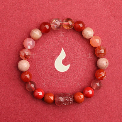 Buddha Stones Five Elements Various Agate Crystal Green Strawberry Quartz Moss Agate Green Phantom Luck Bracelet