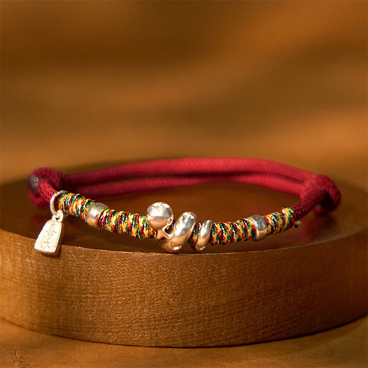 Bracelet tressé en argent sterling 999 avec pierres de Bouddha, fil rouge, protection et bonheur, année du serpent