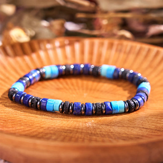 Bracelet de soutien en pierres de Bouddha, hématite, turquoise, lazurite, pierre de lave noire pailletée