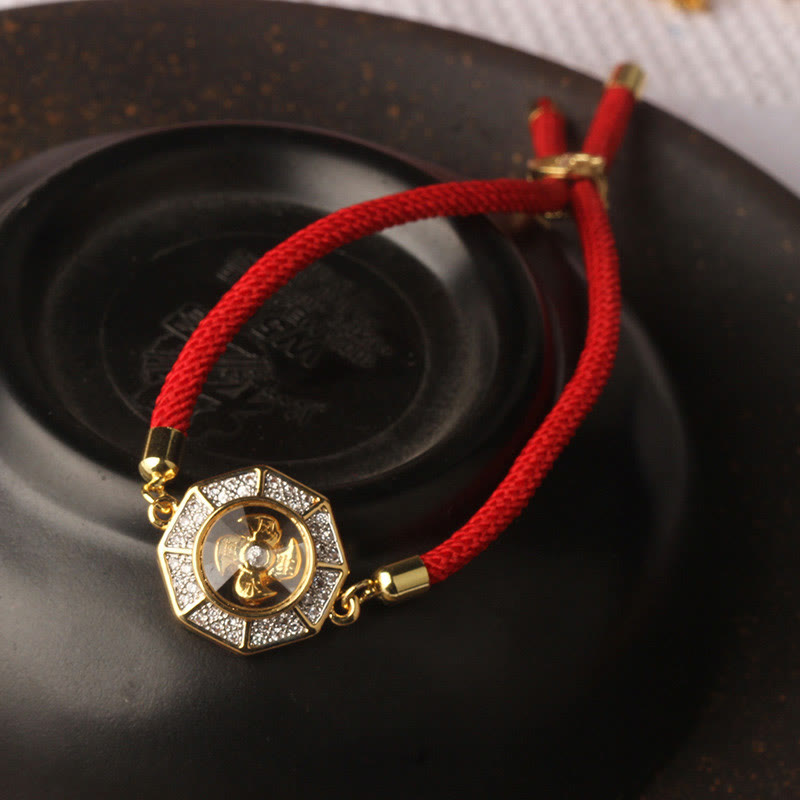 Bracelet tressé en fil rouge avec pierres de Bouddha, cuivre, laiton, moulin à vent rotatif, Feng Sheng Shui, Qi 