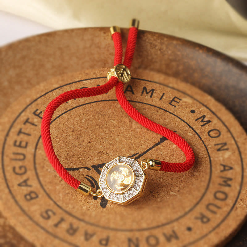 Bracelet tressé en fil rouge avec pierres de Bouddha, cuivre, laiton, moulin à vent rotatif, Feng Sheng Shui, Qi 