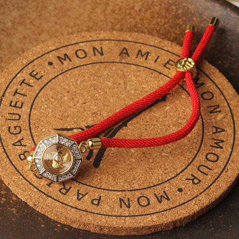 Bracelet tressé en fil rouge avec pierres de Bouddha, cuivre, laiton, moulin à vent rotatif, Feng Sheng Shui, Qi 