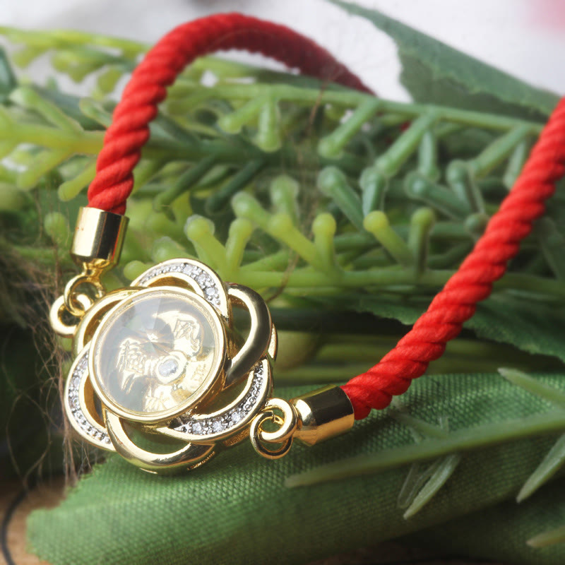 Buddha Stones Rotatable Plum Red String Copper Brass Windmill Feng Sheng Shui Qi Protection Braided Bracelet
