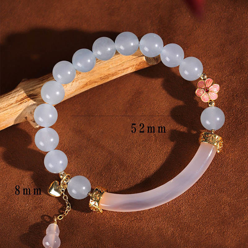 Bracelet manchette demi-jonc en perles de calcédoine bleue et cristal rose de Bouddha 