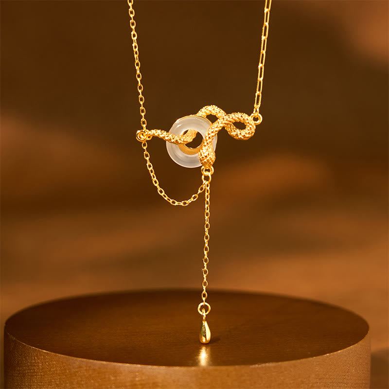 Collier pendentif en argent sterling 925 avec pierre de Bouddha, calcédoine, boucle de paix, or, année du serpent, harmonie
