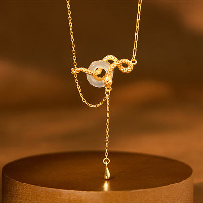 Collier pendentif en argent sterling 925 avec pierre de Bouddha, calcédoine, boucle de paix, or, année du serpent, harmonie