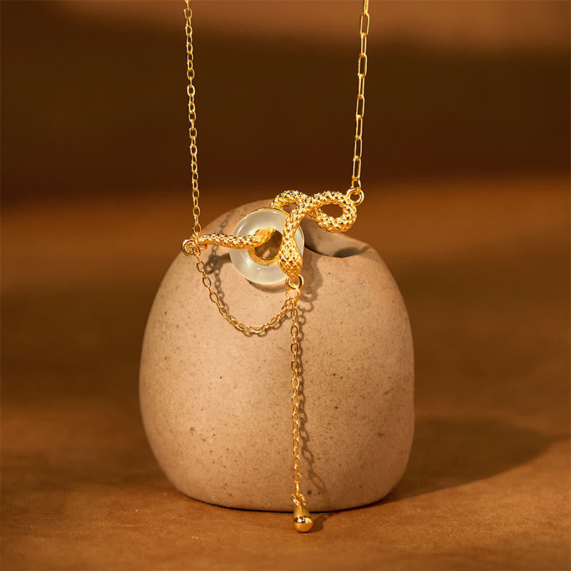 Collier pendentif en argent sterling 925 avec pierre de Bouddha, calcédoine, boucle de paix, or, année du serpent, harmonie