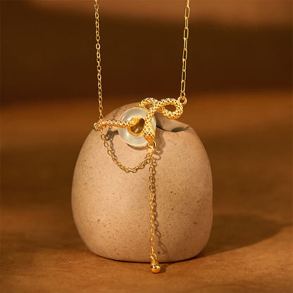 Collier pendentif en argent sterling 925 avec pierre de Bouddha, calcédoine, boucle de paix, or, année du serpent, harmonie