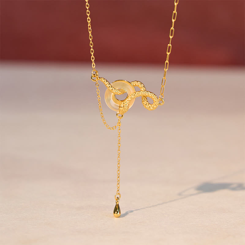 Collier pendentif en argent sterling 925 avec pierre de Bouddha, calcédoine, boucle de paix, or, année du serpent, harmonie
