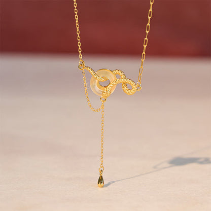 Collier pendentif en argent sterling 925 avec pierre de Bouddha, calcédoine, boucle de paix, or, année du serpent, harmonie