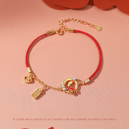 Buddha Stones Red String 925 Sterling Silver Copper Coin Koi Fish Year Of The Snake Luck Bracelet