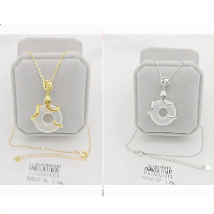 Buddha Stones Chalcedony Peace Buckle 925 Sterling Silver Fu Character Year Of The Snake Positive Necklace Pendant
