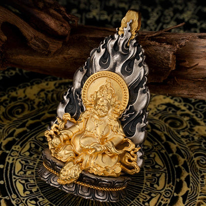Buddha Stones 925 Sterling Silver Tibet Yellow Jambhala God of Wealth Blessing Necklace Pendant