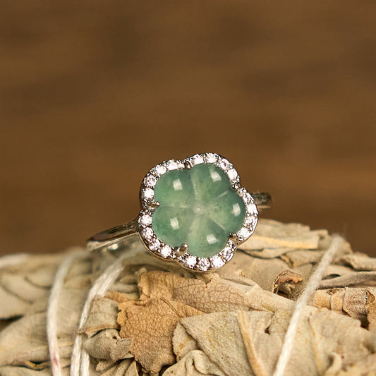 Bague fleur en alliage de jade et pierres de Bouddha 