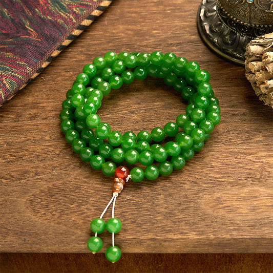 Bracelet porte-bonheur en jade cyan naturel avec 108 perles Mala Buddha Stones 