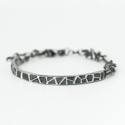 Buddha Stones Sterling Silver Hammer Pattern Thorns Protection Half Bracelet