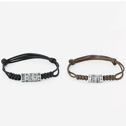 Buddha Stones 999 Sterling Silver Morse Code Wax Rope Blessing Bracelet