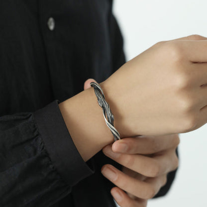 Buddha Stones 999 Sterling Silver Driftwood Cuff Bracelet Bangle