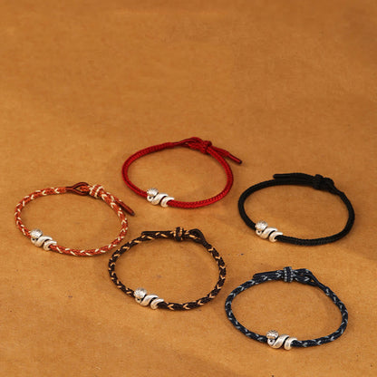 Buddha Stones 999 Sterling Silver Year of the Snake Handmade Copper Coin Protection Braided Bracelet