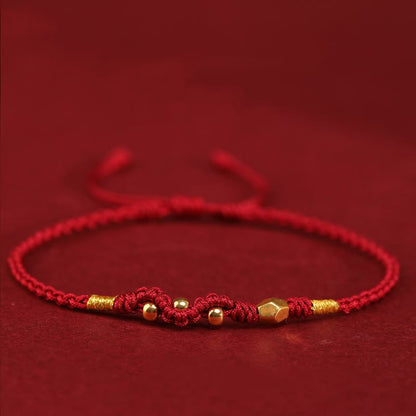 Buddha Stones 999 Gold Year of the Snake Mini Gold Bead Handmade Luck Protection Braided Bracelet