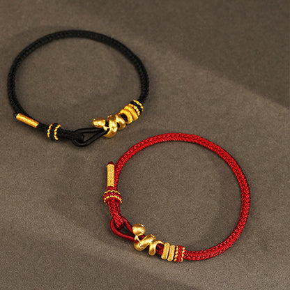 Buddha Stones 999 Gold Year of the Snake Handcrafted Strength Bracelet