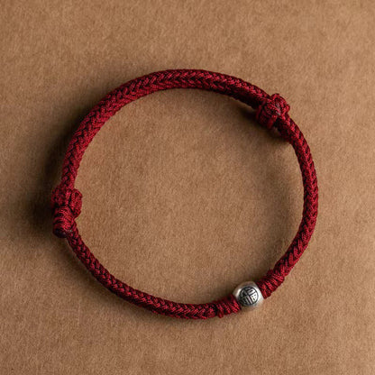 Buddha Stones Handmade String 925 Sterling Silver Fu Bead Braided Fortune Bracelet