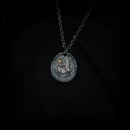 Buddha Stones 999 Sterling Silber 24 Karat Gold Kranich Glücksbringende Wolken Balance Halskette Anhänger