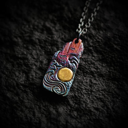 Buddha Stones 999 Sterling Silver 24k Gold Waves Sun Balance Necklace Pendant