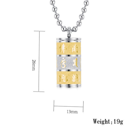 Buddha Stones Tibetan Om Mani Padme Hum Lotus Pattern Prayer Wheel Titanium Steel Peace Necklace Pendant