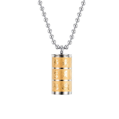 Buddha Stones Tibetan Om Mani Padme Hum Lotus Pattern Prayer Wheel Titanium Steel Peace Necklace Pendant