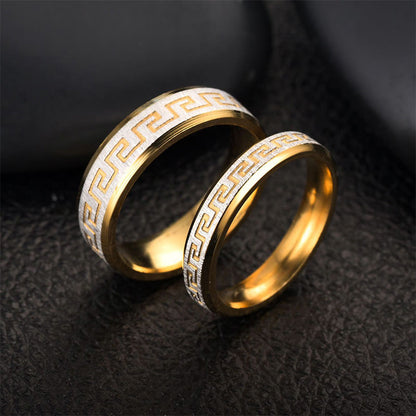 Buddha Stones Tibetan Great Wall Pattern Titanium Steel Balance Ring