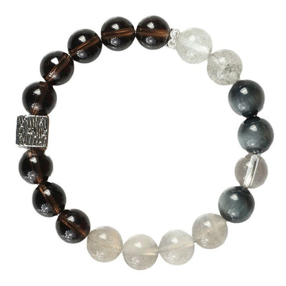 Buddha Stones Schwarzer Obsidian Schwarzer Rutilquarz Mondstein Würfel Stärke Armband 
