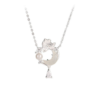 Buddha Stones Hetian Jade 925 Sterling Silver Cubic Zirconia Pearl Necklace Pendant