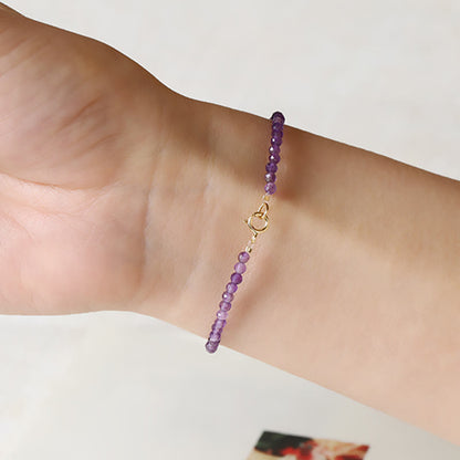 Bracelet de conscience spirituelle en cuivre plaqué or 14 carats avec perles ultra-fines en améthyste naturelle de 3 mm et pierres de Bouddha 