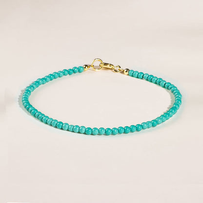 Buddha Stones 2mm Turquoise Ultra-thin Beads 14k Gold Plated Copper Wisdom Bracelet