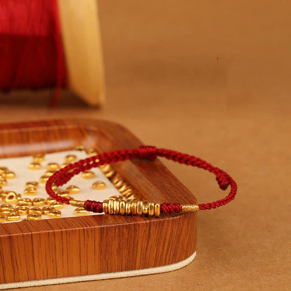 Buddha Stones 999 Gold Small Pieces String Protection Luck Ultra-Thin Braided Bracelet