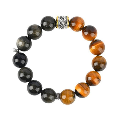 Bracelet Bouddha Stones Oeil de Tigre Obsidienne Doré Brillant Om Mani Padme Hum