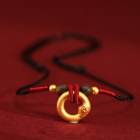 Buddha Stones 999 Pure Gold Agarwood Year of the Snake Necklace Pendant