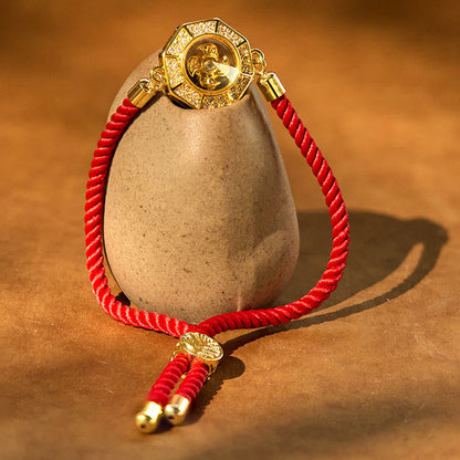 Bracelet tressé en fil rouge avec pierres de Bouddha, cuivre, laiton, moulin à vent rotatif, Feng Sheng Shui, Qi 