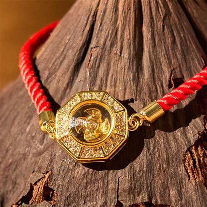 Bracelet tressé en fil rouge avec pierres de Bouddha, cuivre, laiton, moulin à vent rotatif, Feng Sheng Shui, Qi 
